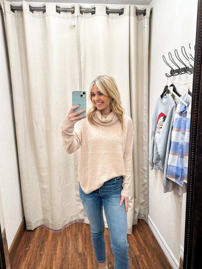 Taupe Turtle Neck Sweater - Southern Belle Boutique