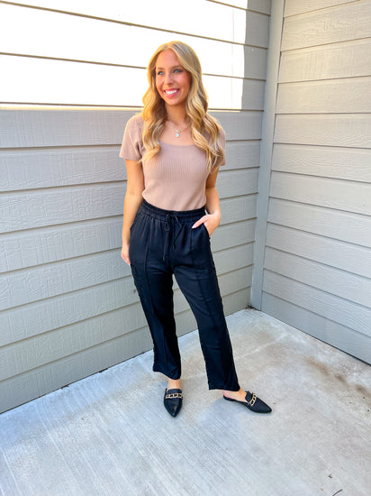 Black Relaxed Utility Pintucked Pants - Southern Belle Boutique