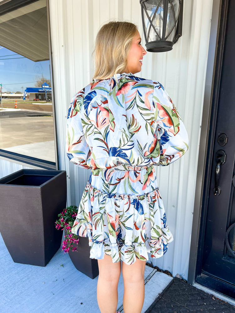 Tropcial Print Ruffle Mini Dress - Southern Belle Boutique