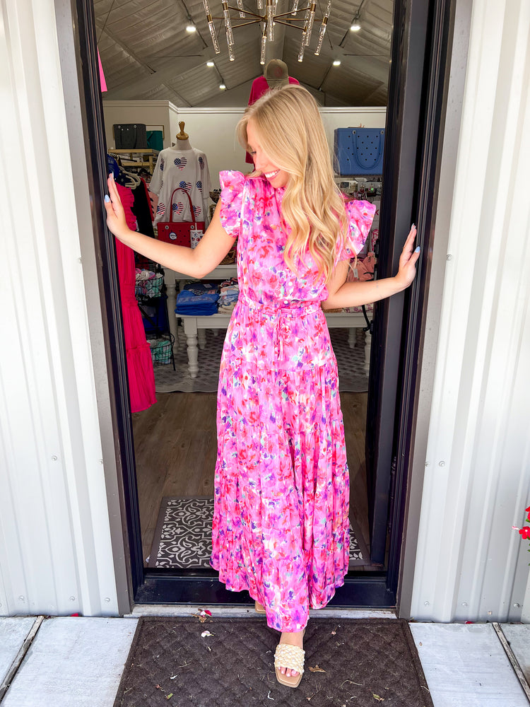 Pink Satin Maxi Dress