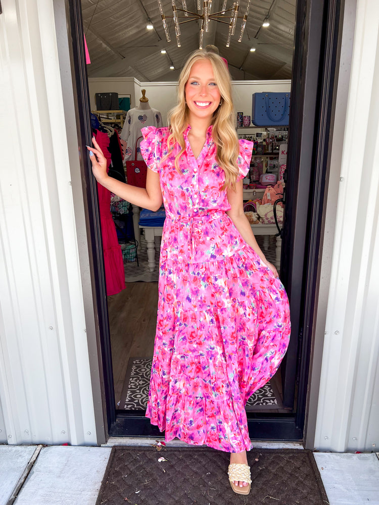 Pink Satin Maxi Dress