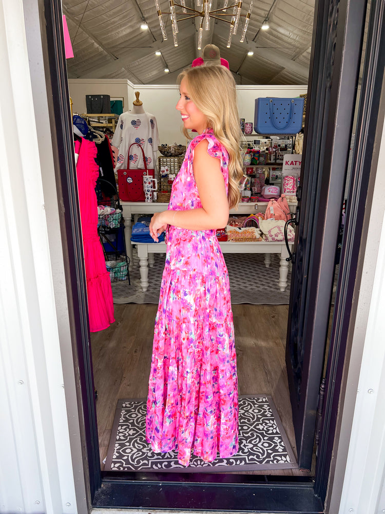 Pink Satin Maxi Dress