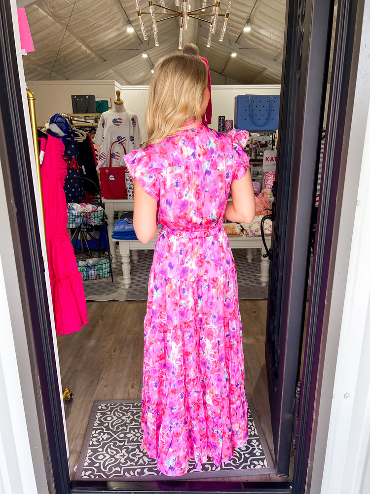 Pink Satin Maxi Dress