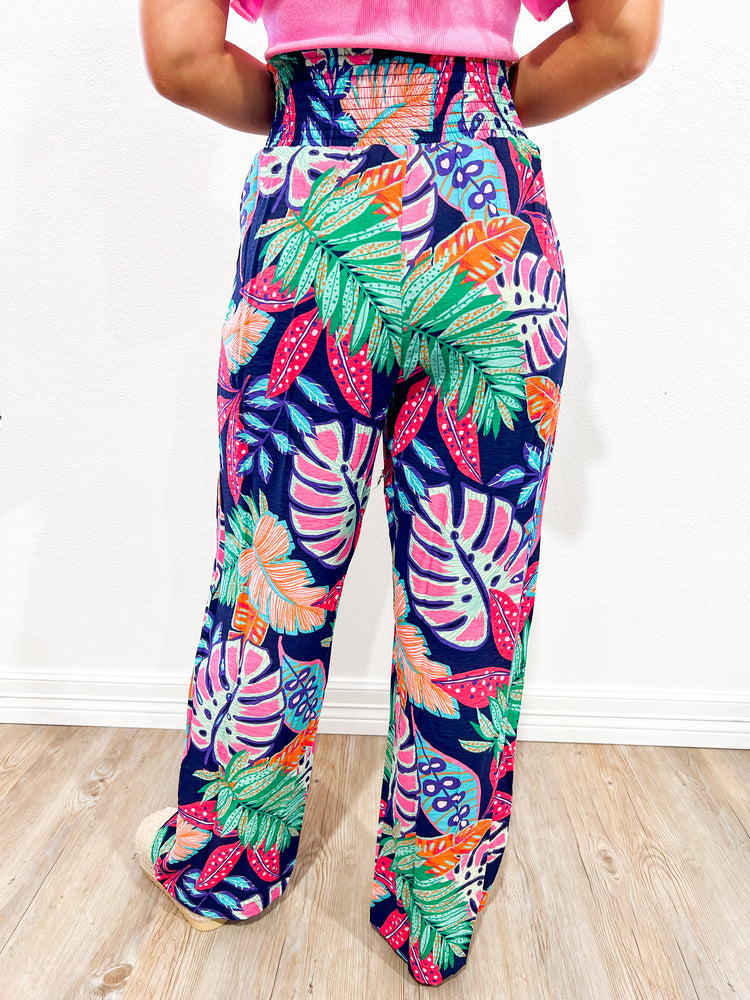 Tropical Print Smocked Pants - Southern Belle Boutique