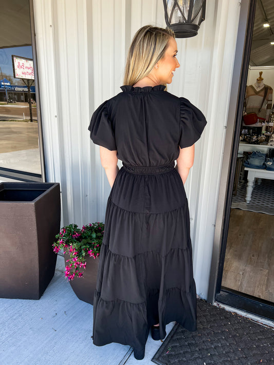 Black Bubble Sleeve Midi Dress - Southern Belle Boutique