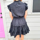 Crinkled Tiered Mini Dress - Black - Southern Belle Boutique