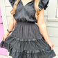 Crinkled Tiered Mini Dress - Black - Southern Belle Boutique