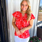 Red Spring Floral Top - Southern Belle Boutique