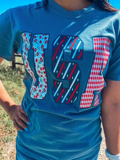 Pattern USA Blue Tee - Southern Belle Boutique