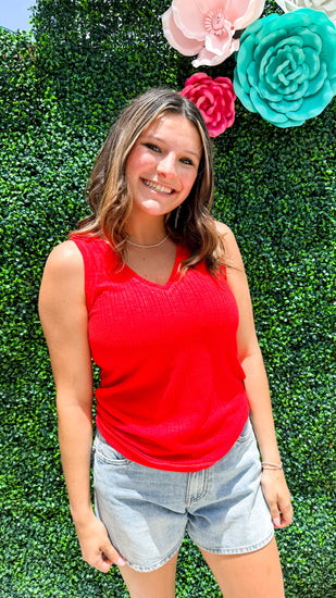 Noa V-Neck Tank - Infra Red - Southern Belle Boutique