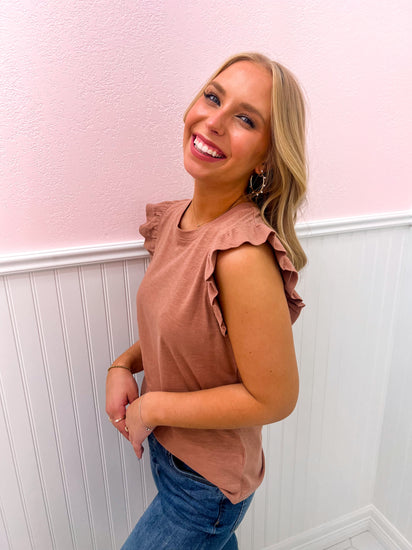 North Rufffle Trimmed Top - Pink Clay - Southern Belle Boutique