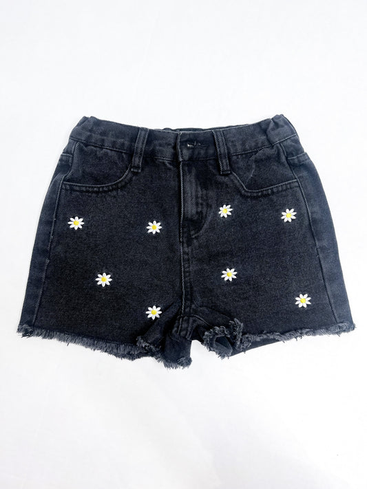 Daisy Emb Frayed Denim Shorts - Southern Belle Boutique