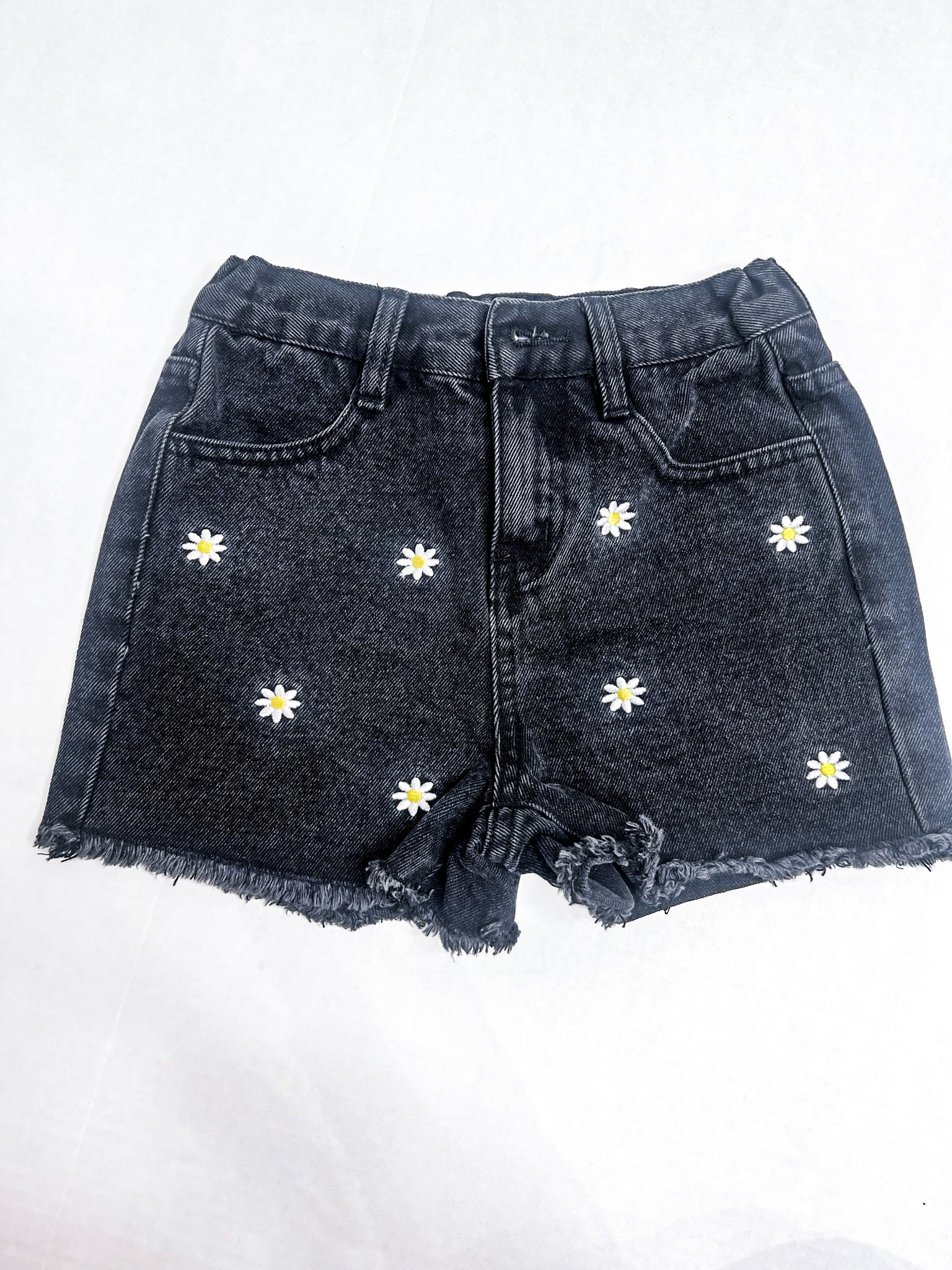 Daisy Emb Frayed Denim Shorts - Southern Belle Boutique