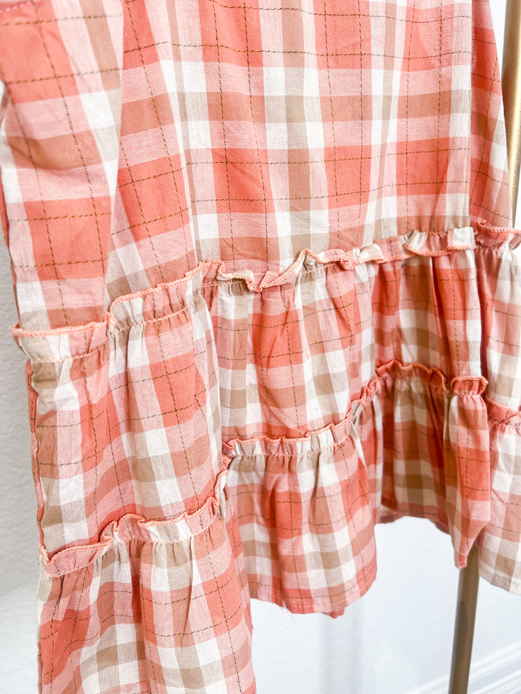 Coral and White Checkered Top - Southern Belle Boutique