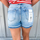 High Rise Released Distress Hem Detail Shorts