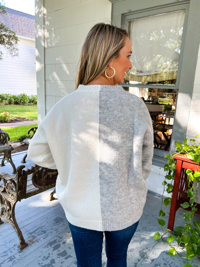 Colorblock Sweater - Ivory/Grey - Southern Belle Boutique