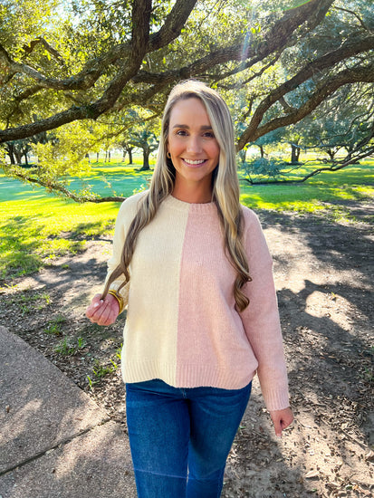 Colorblock Sweater - Ivory/Pink - Southern Belle Boutique