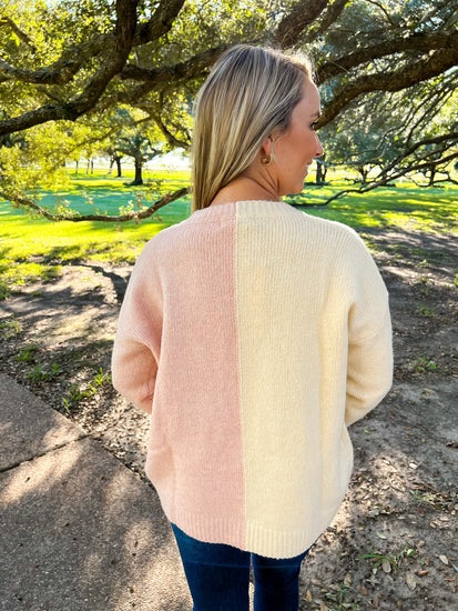 Colorblock Sweater - Ivory/Pink - Southern Belle Boutique