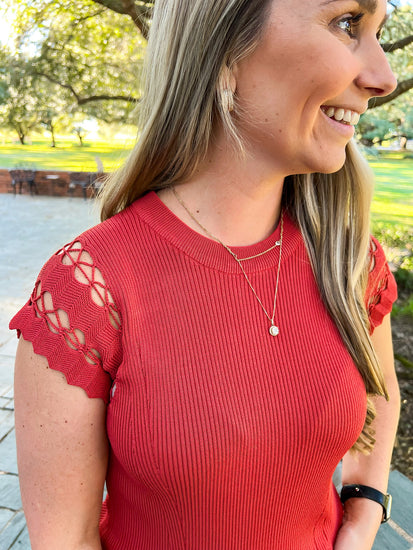 Joie Embroidery Top - Candied Yams - Southern Belle Boutique