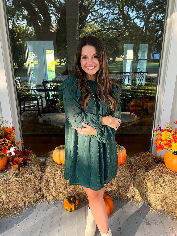 Hunter Green Swiss Dot Dress - Southern Belle Boutique