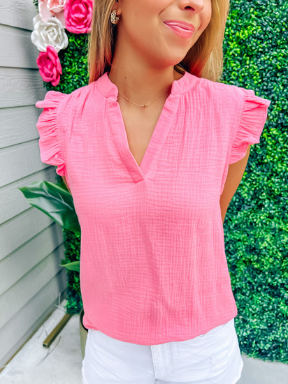 Coral Ruffle Cap Sleeve Blouse - Southern Belle Boutique