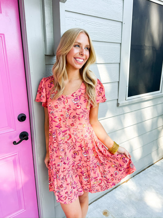Coral Cream Dress - Southern Belle Boutique