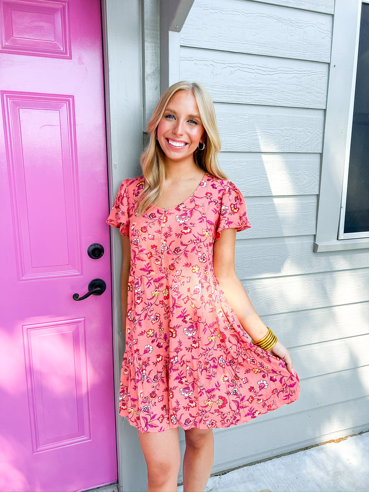 Coral Cream Dress - Southern Belle Boutique