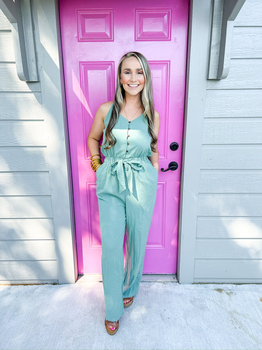 Sage Green Jumpsuit - Southern Belle Boutique