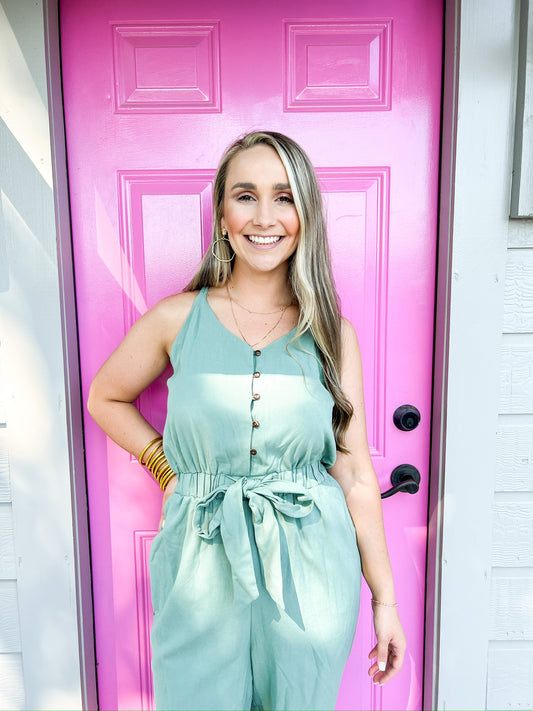 Sage Green Jumpsuit - Southern Belle Boutique