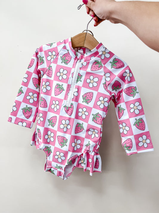 Checkered Strawberry Swimsuit - Southern Belle Boutique