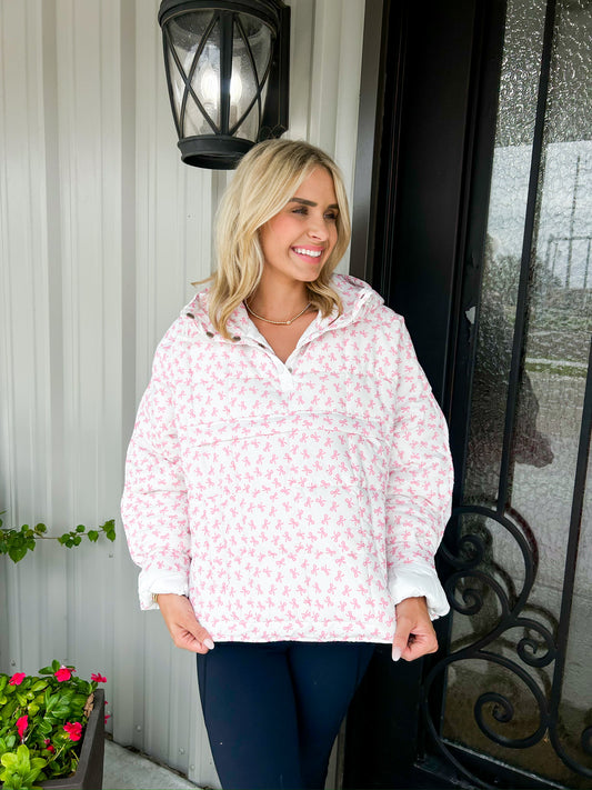 Pink Bow Pullover Puffer Jacket - Southern Belle Boutique