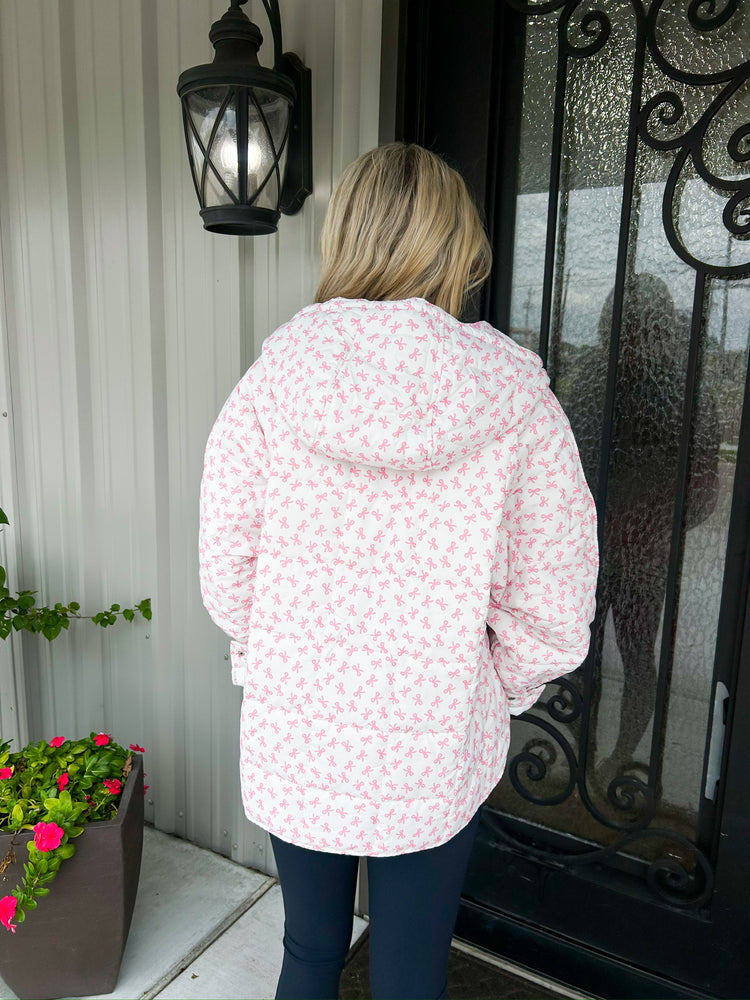 Pink Bow Pullover Puffer Jacket