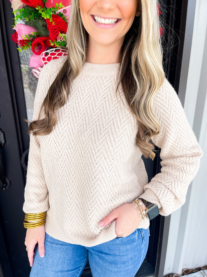 Oatmeal Chevron Pullover Sweater - Southern Belle Boutique