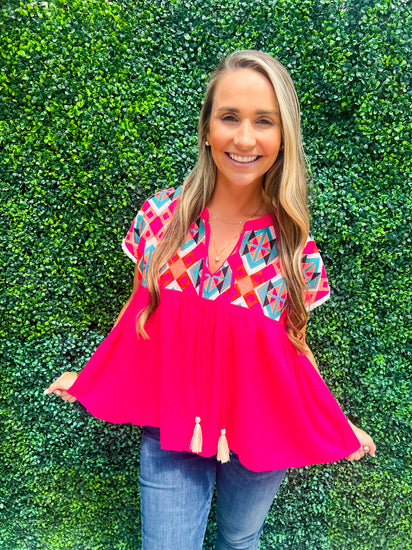 Hot Pink Aztec Top - Southern Belle Boutique