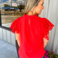 Red Eyelet Sleeve Top - Southern Belle Boutique