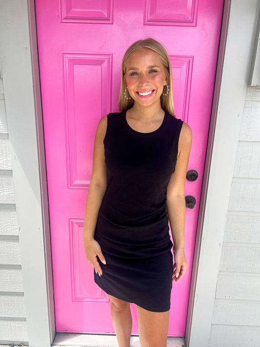 Yulia Side Ruched Dress - Black - Southern Belle Boutique
