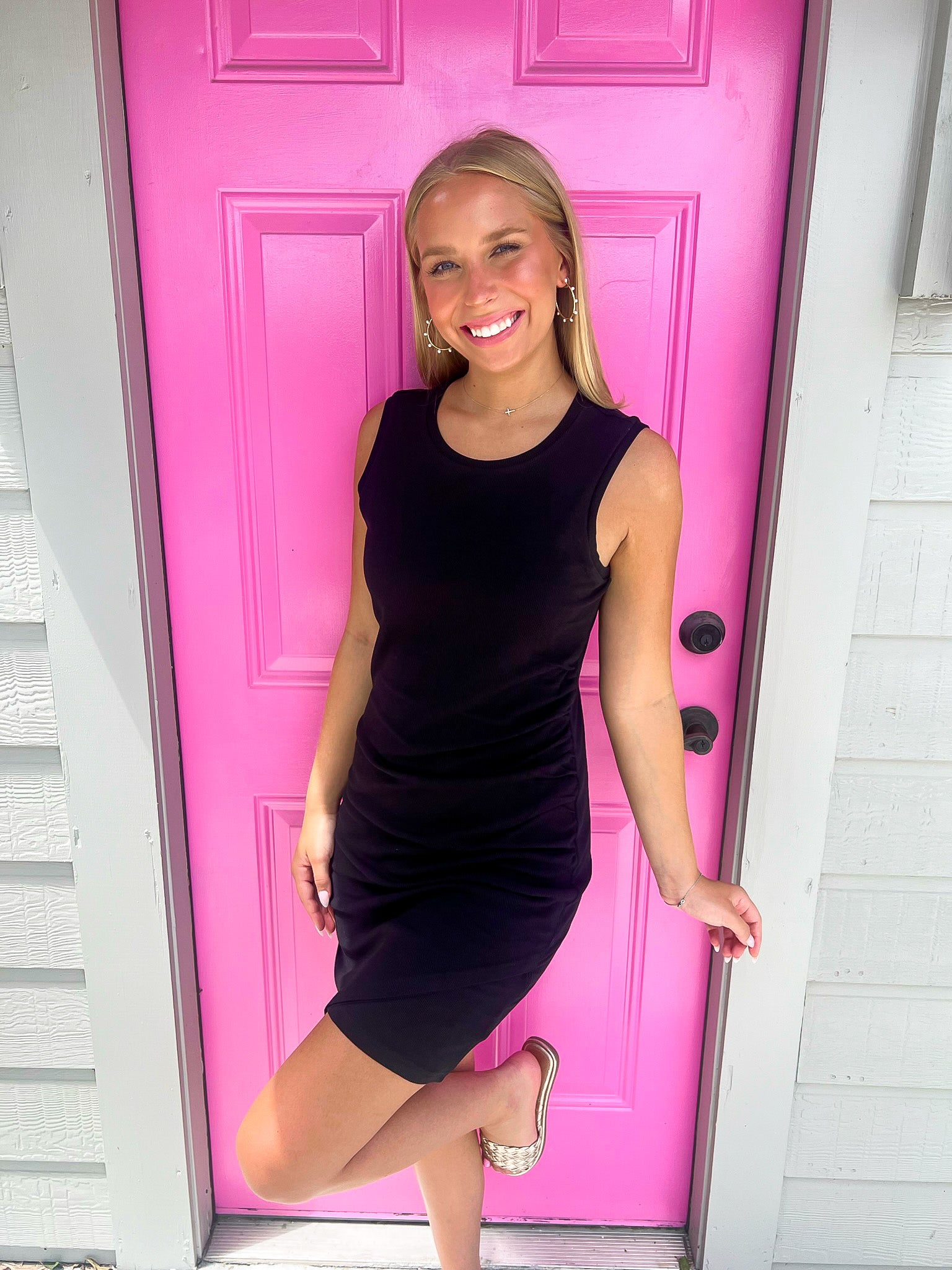 Yulia Side Ruched Dress - Black - Southern Belle Boutique