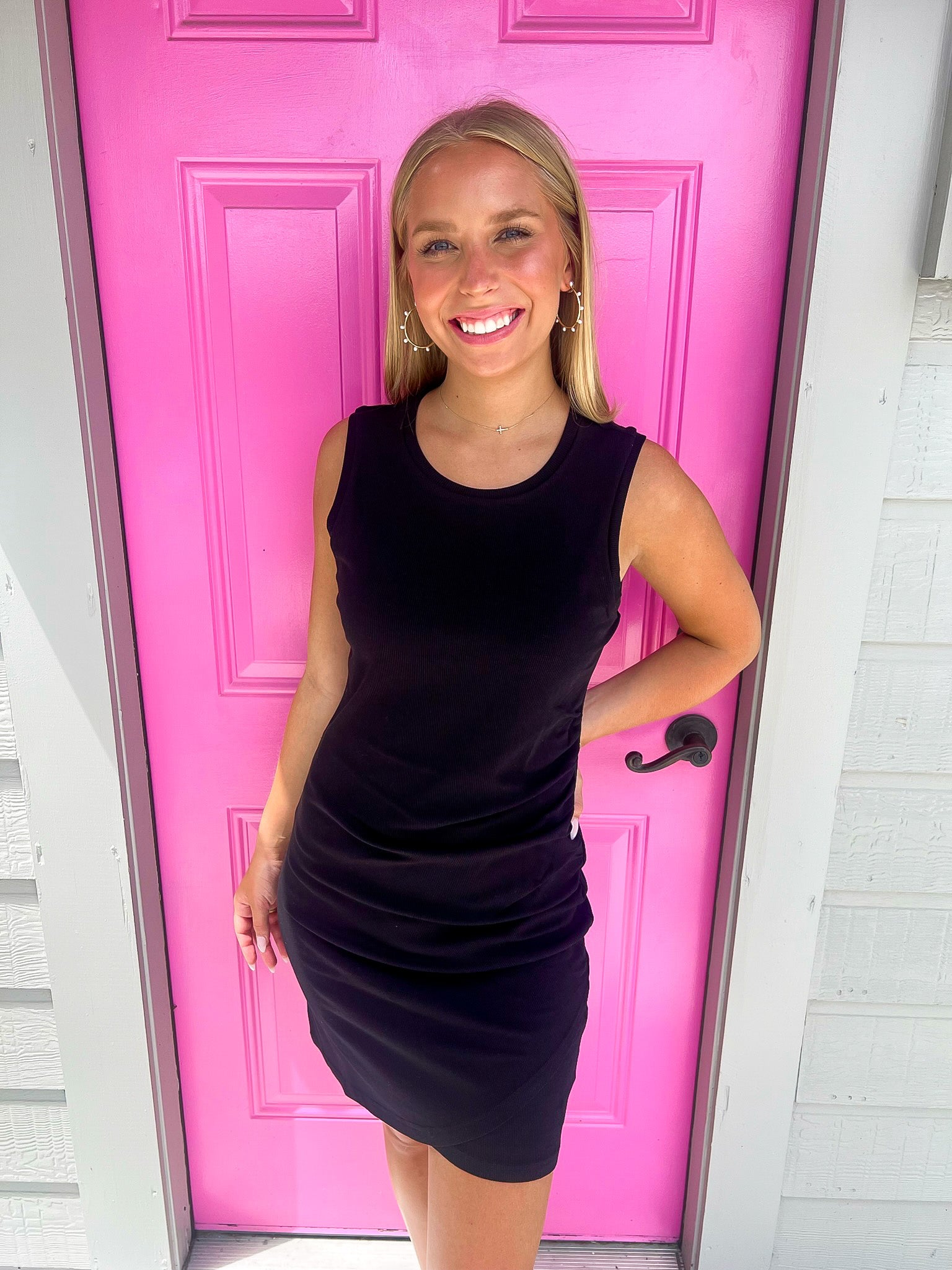 Yulia Side Ruched Dress - Black - Southern Belle Boutique