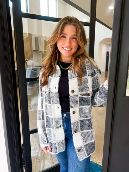 Charcoal Ivory Cardigan - Southern Belle Boutique