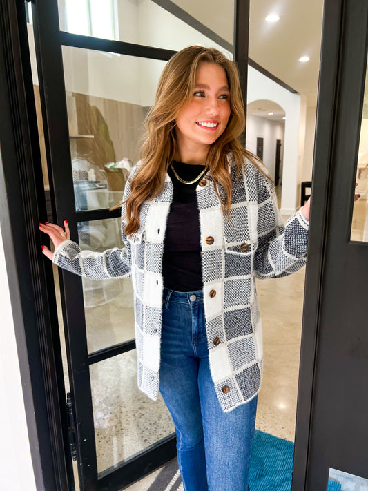 Charcoal Ivory Cardigan - Southern Belle Boutique