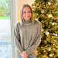 Olive Sweater w/Ivory Stitching - Southern Belle Boutique