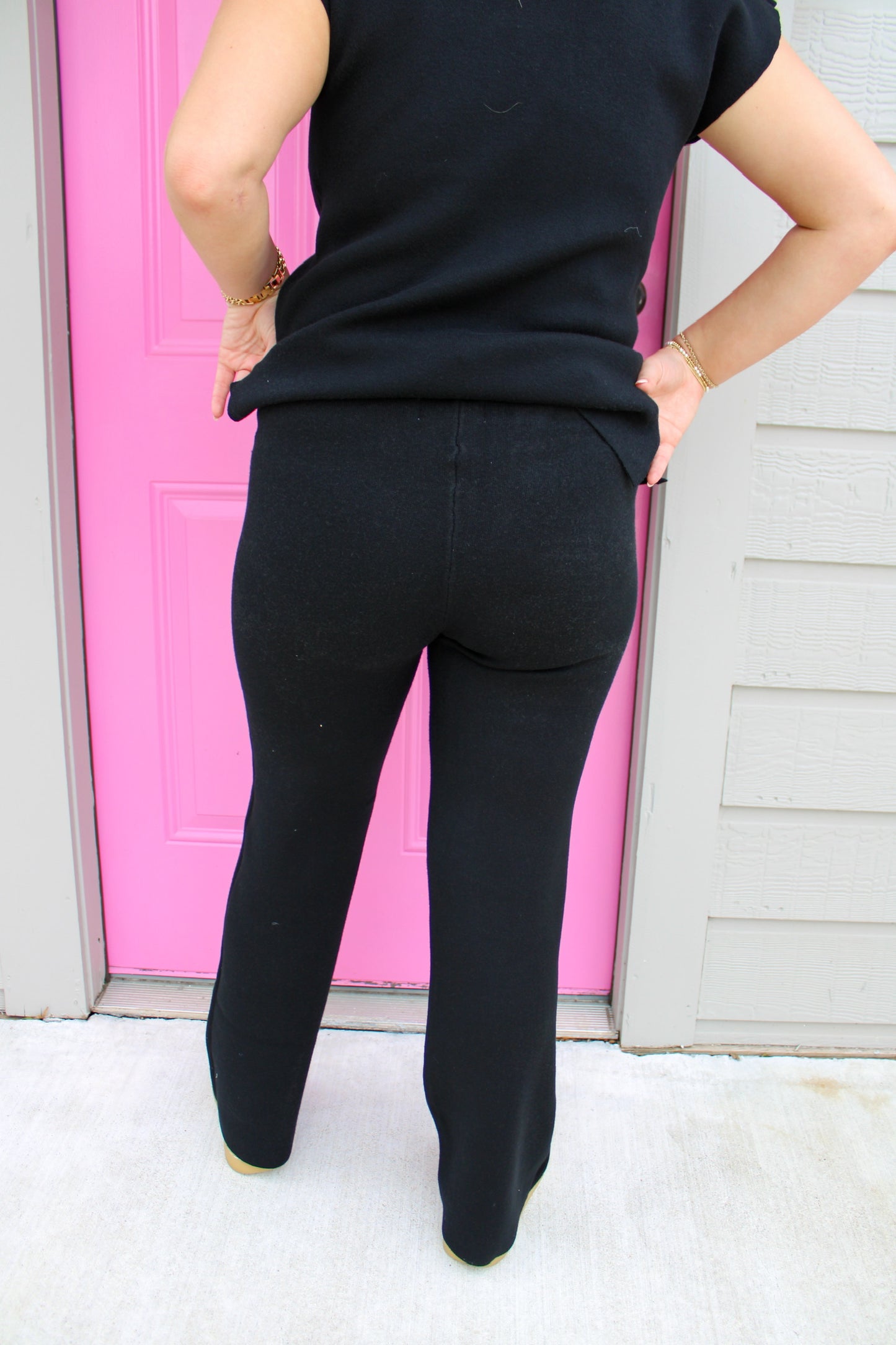 Straight Leg Sweater Pants - Black - Southern Belle Boutique