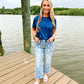 Star Embroidered Knit Top - Navy - Southern Belle Boutique