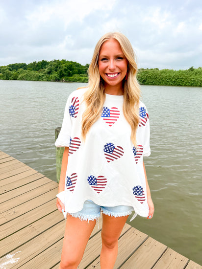 America Hearts French Terry Top - Southern Belle Boutique