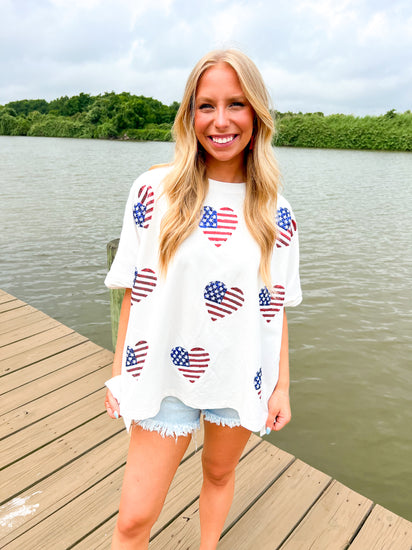 America Hearts French Terry Top - Southern Belle Boutique