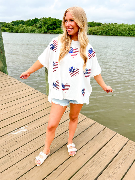 America Hearts French Terry Top - Southern Belle Boutique