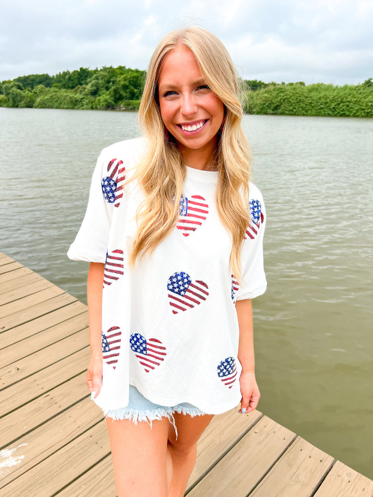 America Hearts French Terry Top - Southern Belle Boutique