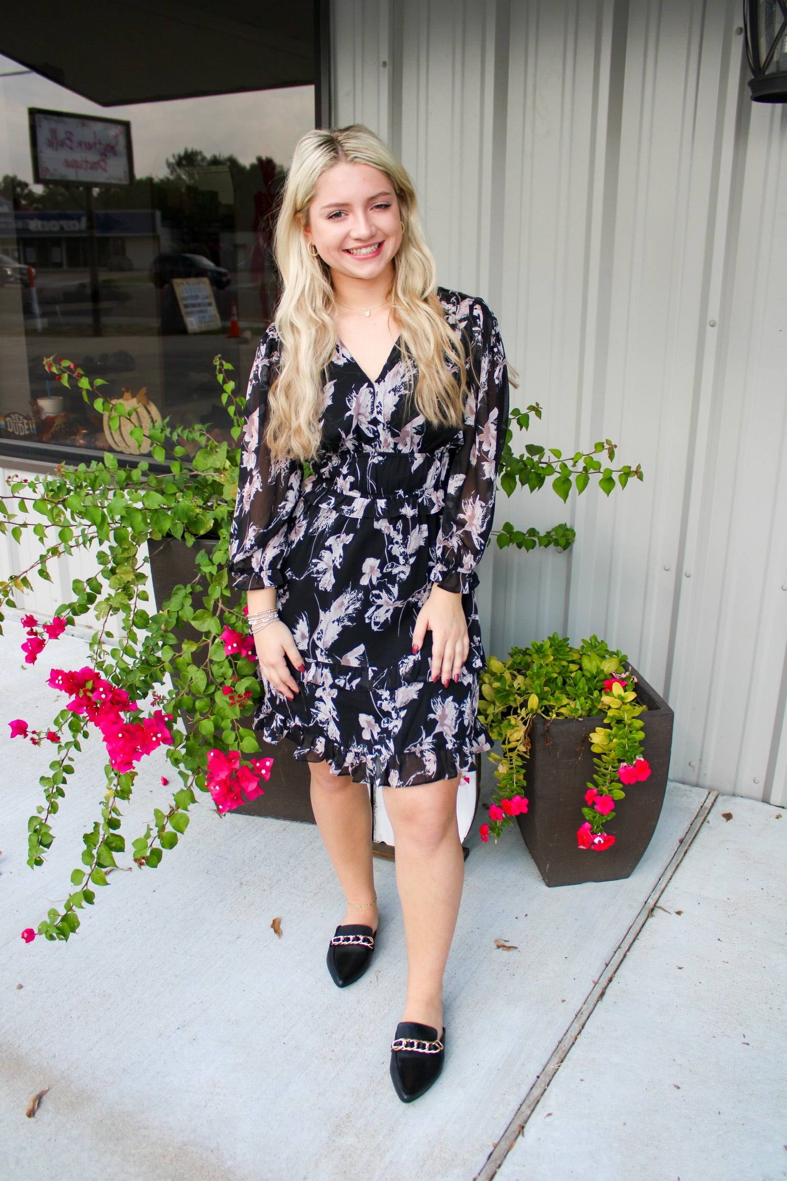 Floral Print Mini Dress - Black - Southern Belle Boutique