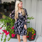 Floral Print Mini Dress - Black