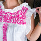White Sleeveless Blouse w/Pink Emb - Southern Belle Boutique